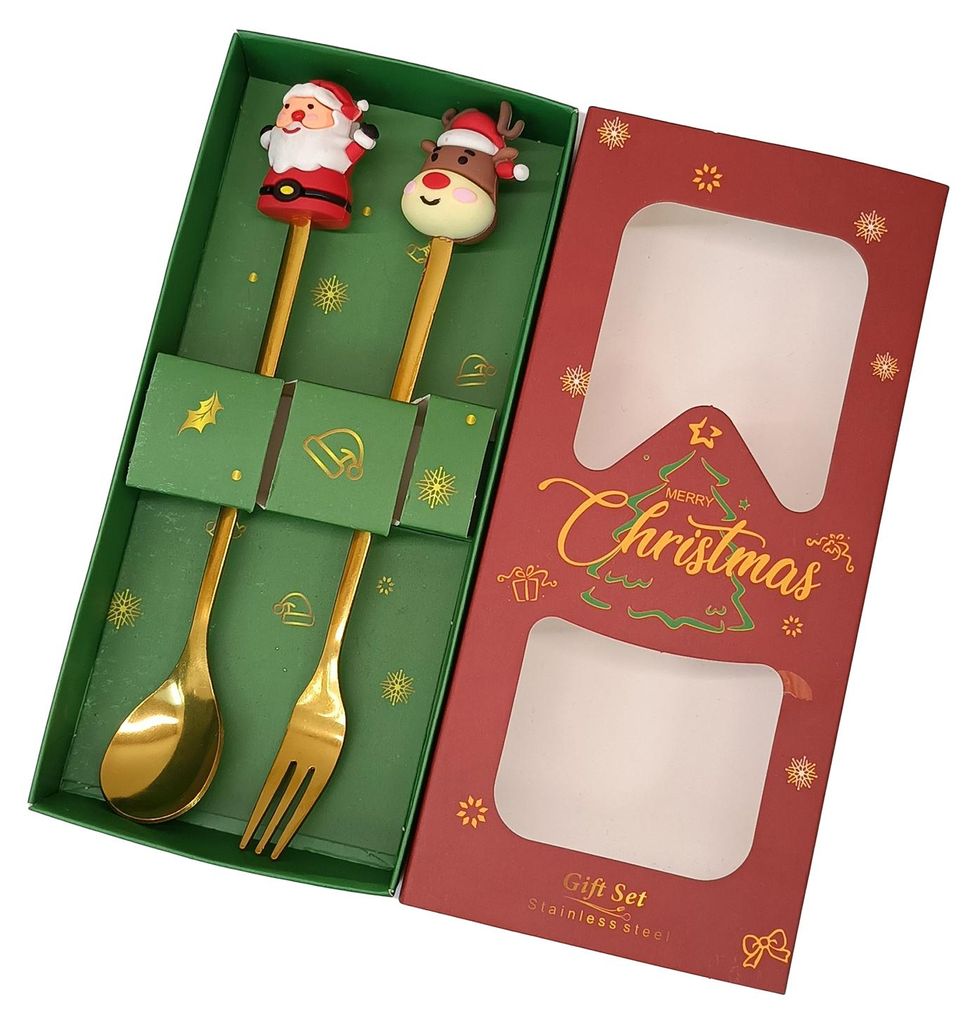 Weihnachtslöffel-Set aus Edelstahl mit Baum-, Weihnachtsmann- und Sternenmotiv, Kaffeerührlöffel, festliche Küchenutensilien, inklusive Geschen...