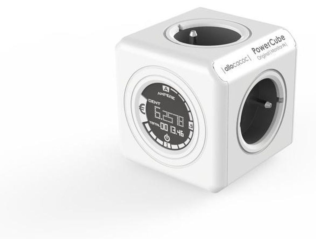allocacoc PowerCube Original Monitor FR, Reiseadapter & Verteiler-Steckdose mit Verbrauch-Anzeige, 230V FR
