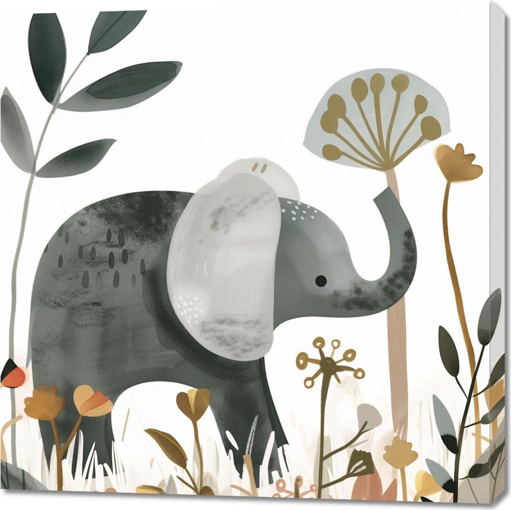Bild 90x90cm Zarter Elefant im Garten