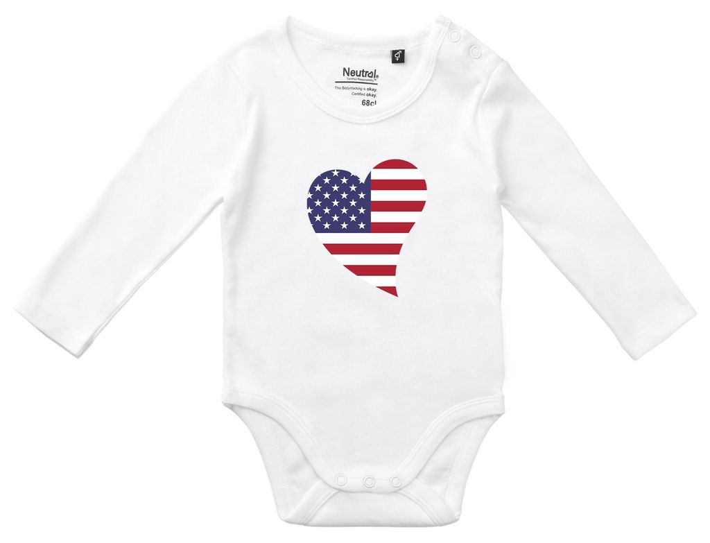 Huuraa Baby Body USA Flagge Herz 80 White Baumwolle Fairtrade Langarmbody Geschenkidee