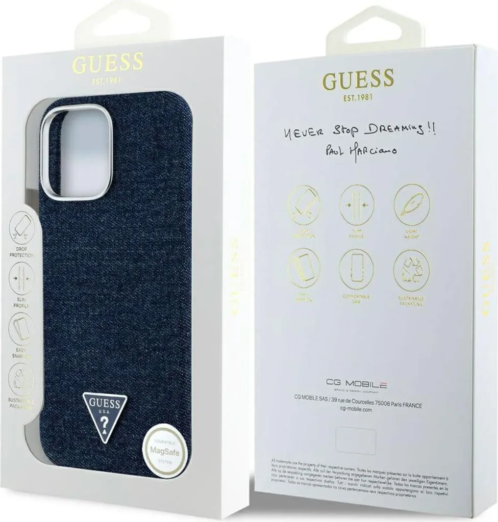 Custodia Guess Denim Triangle Logo iPhone 16 Pro Max MagSafe Blu Originale - 8
