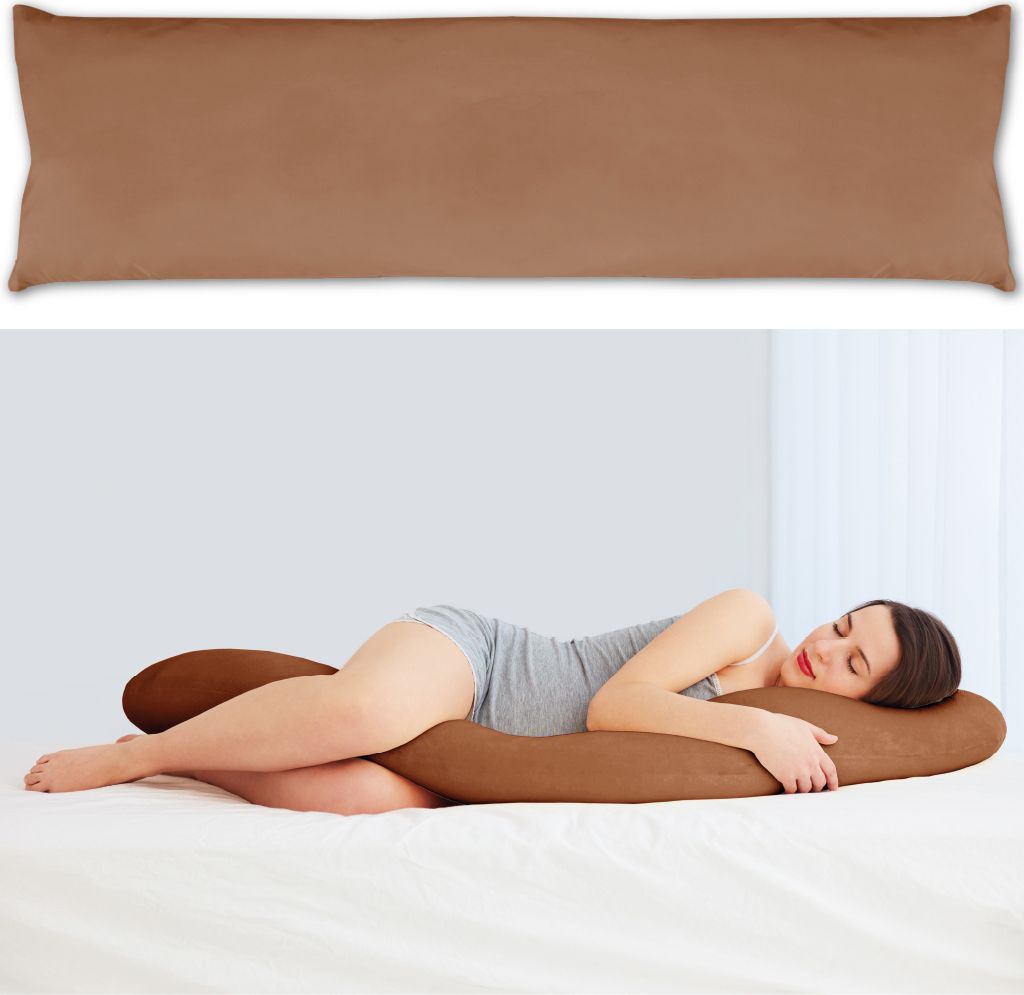 Seitenschläferkissen Braun ca. 40x140 cm – Mikrofaser Bezug inkl. Premium Kissen, waschbar, für Körperkissen und Schlafkissen