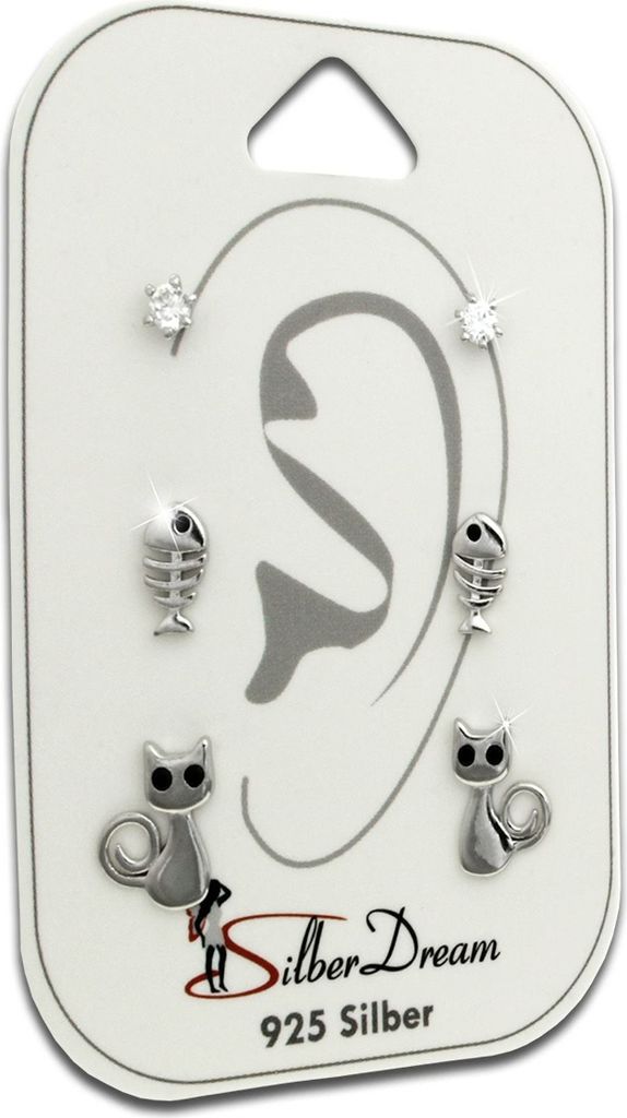 SilberDream Set 3er Ohrringe Ohrstecker 925 Silber Zirkonia Damen SDS625WS