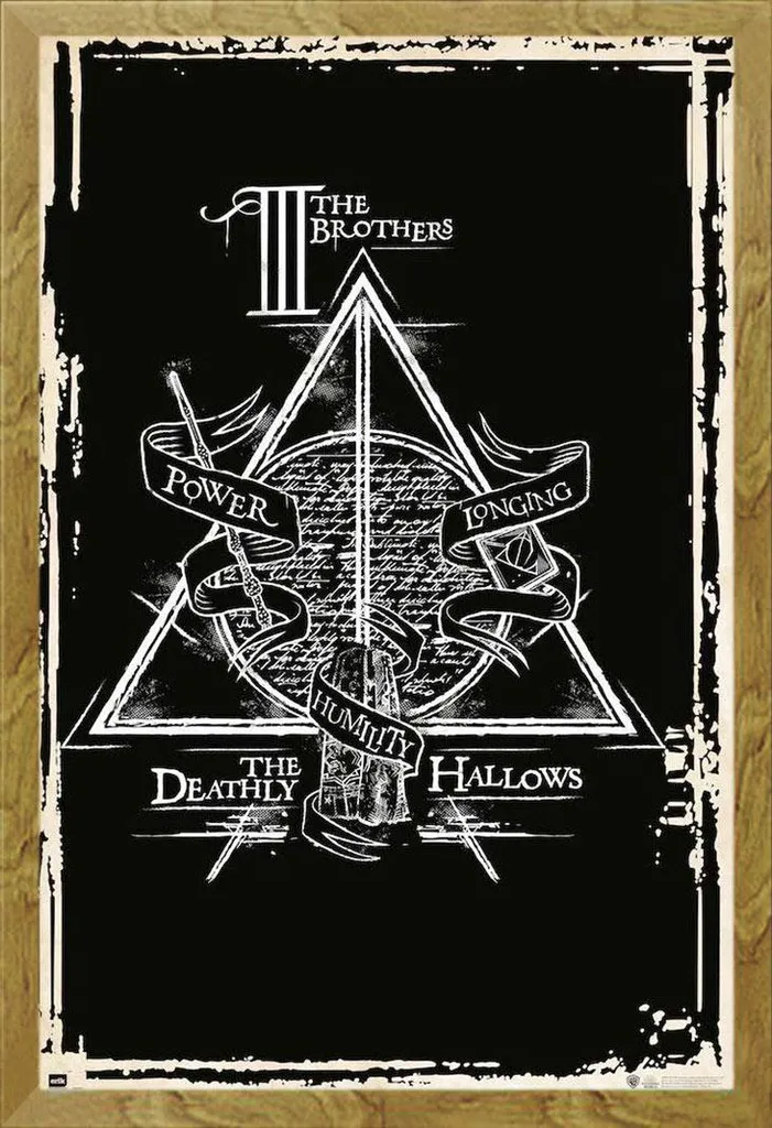 Harry Potter - Poster - I Doni della Morte + cornice rimovibile, Shinsuke® Maxi MDF oak, vetro acrilico