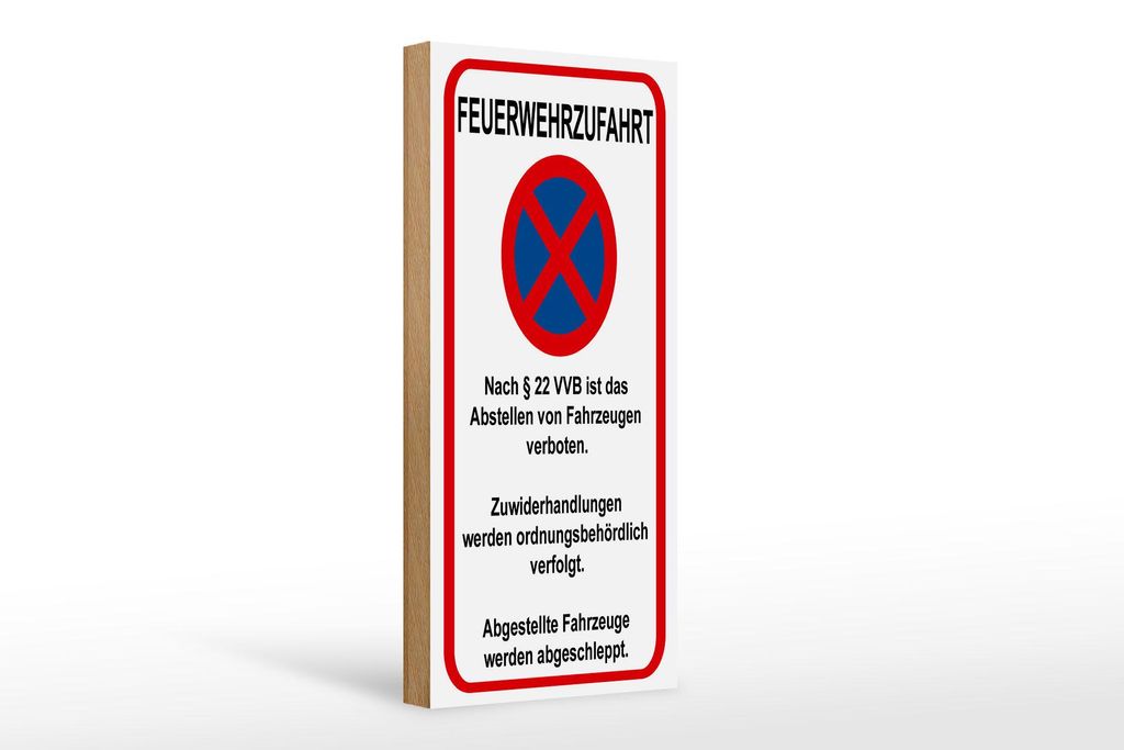 Holzschild Hinweis 10x27cm Feuerwehrzufahrt nach §22VVB Produktbild 