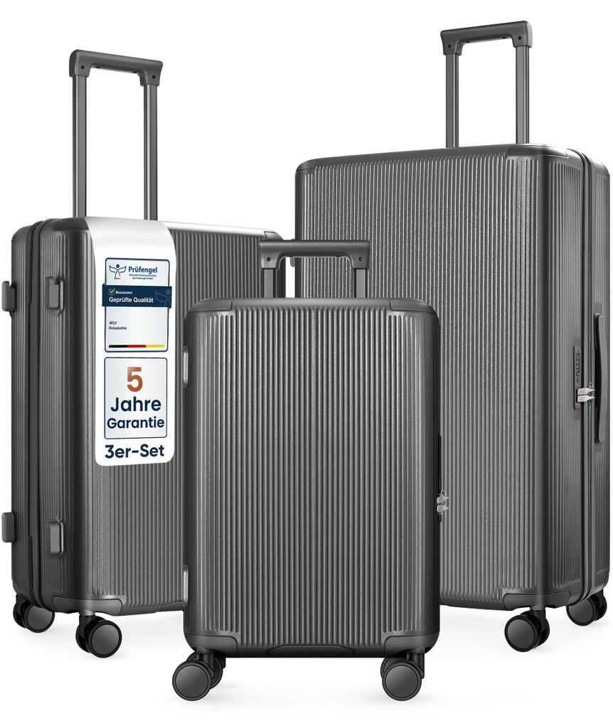 4FLY Hartschalen-Reisekoffer Set 3-teilig (M/L/XL) aus Polycarbonat – mit TSA-Schloss, 4 Spinner-Doppelrollen und Aluminium-Teleskopgriff