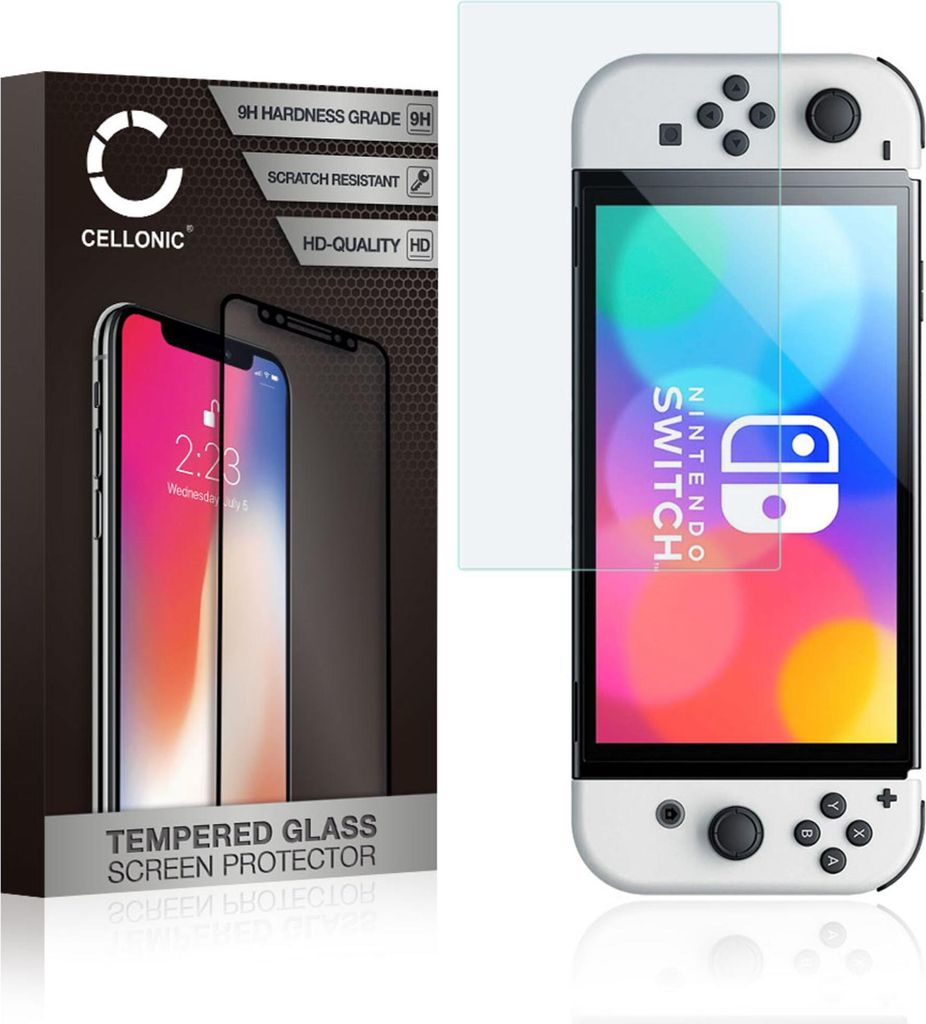 CELLONIC 9H Display Schutzglas kompatibel mit Nintendo Switch OLED Displayschutz Glas Folie 2.5D Full Glue Screen Protector Glass Schutzfolie Trans...