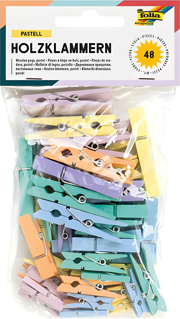 folia Holzklammern "Pastell" 3 Größen sortiert 48 Stück Produktbild 