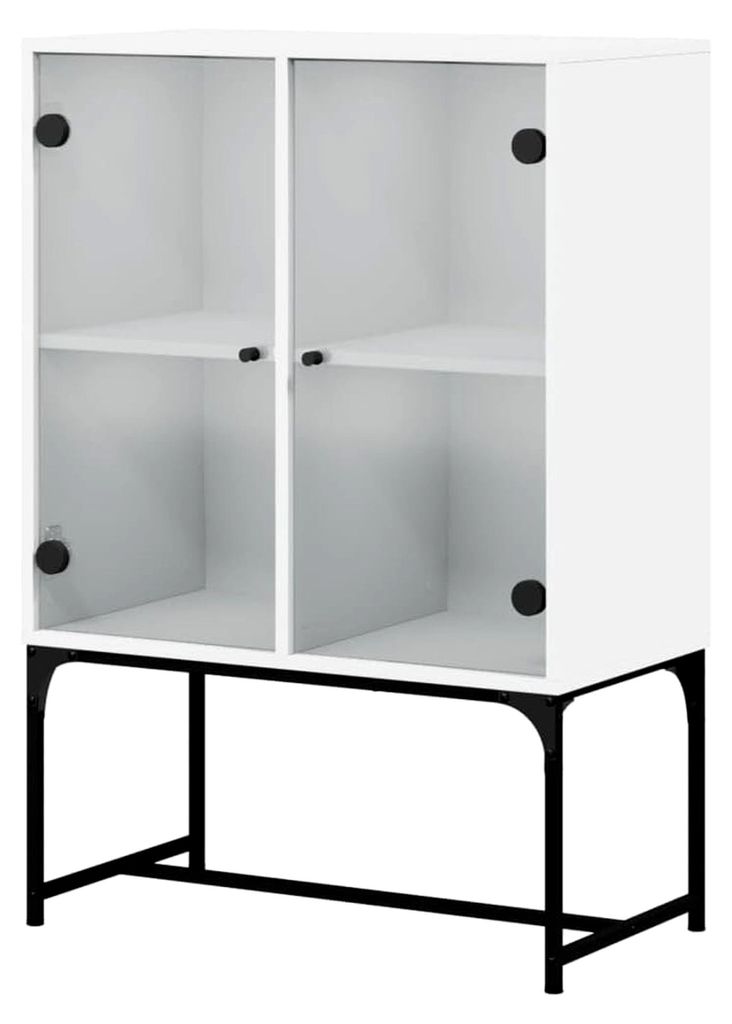 Beistellschrank mit Glastüren, Kommode, Sideboard mit Stauraum, Vitrine für das Wohnzimmer, Standschrank, Weiß