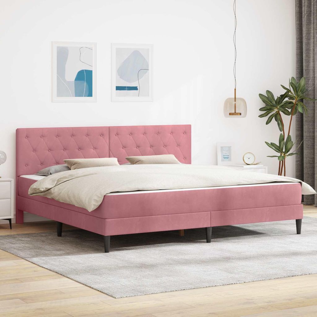 Bettgestell mit Matratze mit Kopfteil Rosa 180 x 200 cm Samt - Sonstige Matratzen DE531