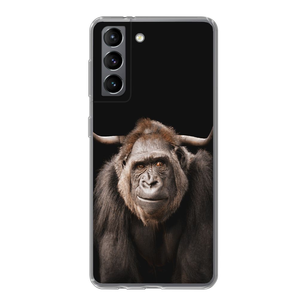 MuchoWow Handyhülle Schutzhülle Hülle für Samsung Galaxy S21 Affe - Schottischer Highlander - Schwarz Silikon Softcase Handy Hülle - Softcase