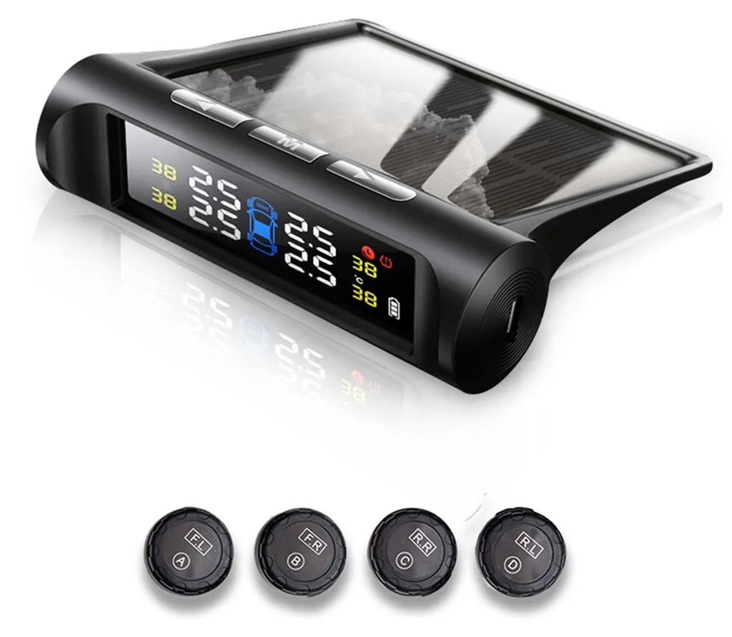 Manomètre de pression pneus TPMS solaire C240 avec 4 capteurs externes