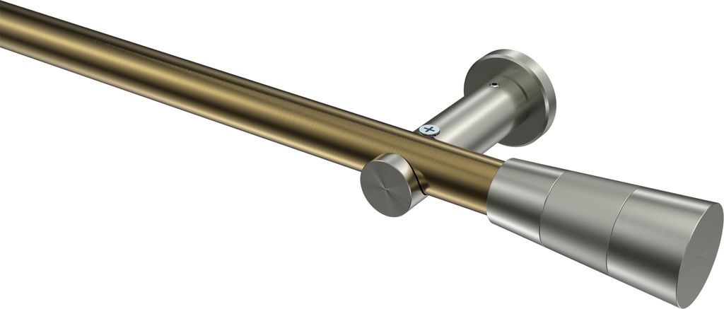 Interdeco Gardinenstange / Vorhangstange Messing Antik / Edelstahl-Optik, Typ Platon Tanara (Konus) ohne Ringe, 20 mm Ø 1-läufig, 420 cm