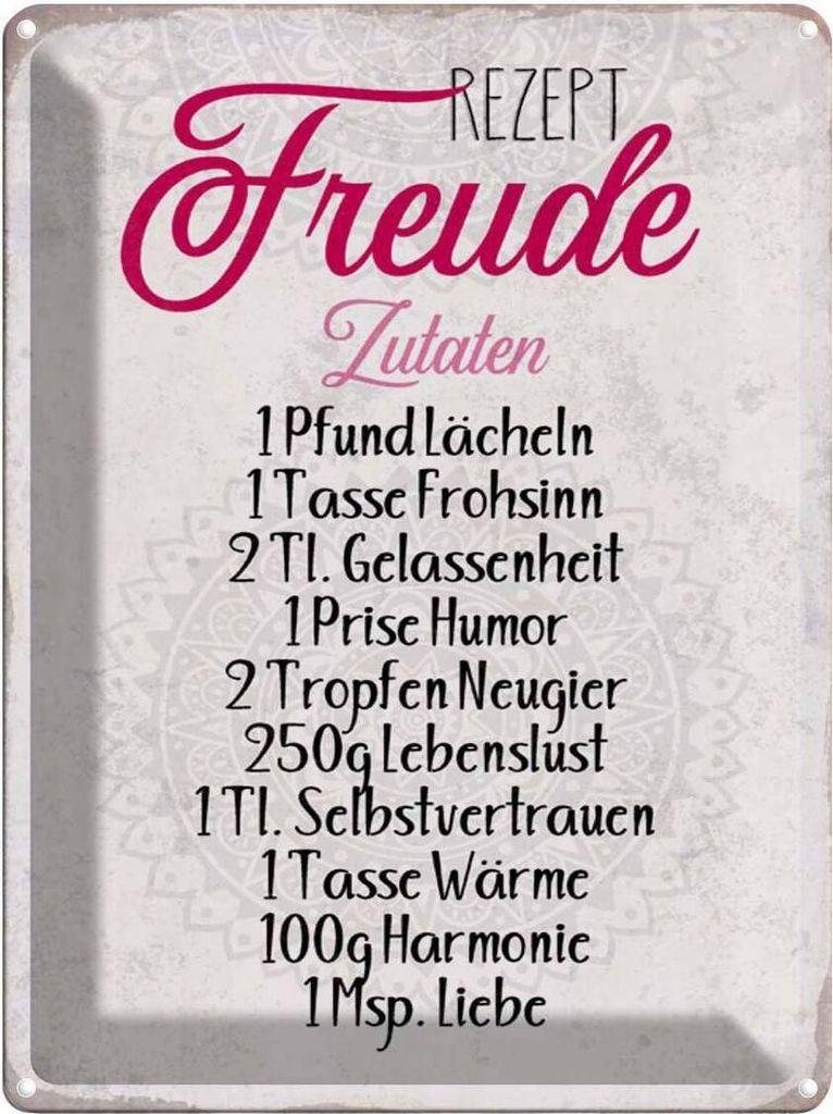vianmo Blechschild 40x30 cm Rezept Freude Zutaten Spruch Zitat