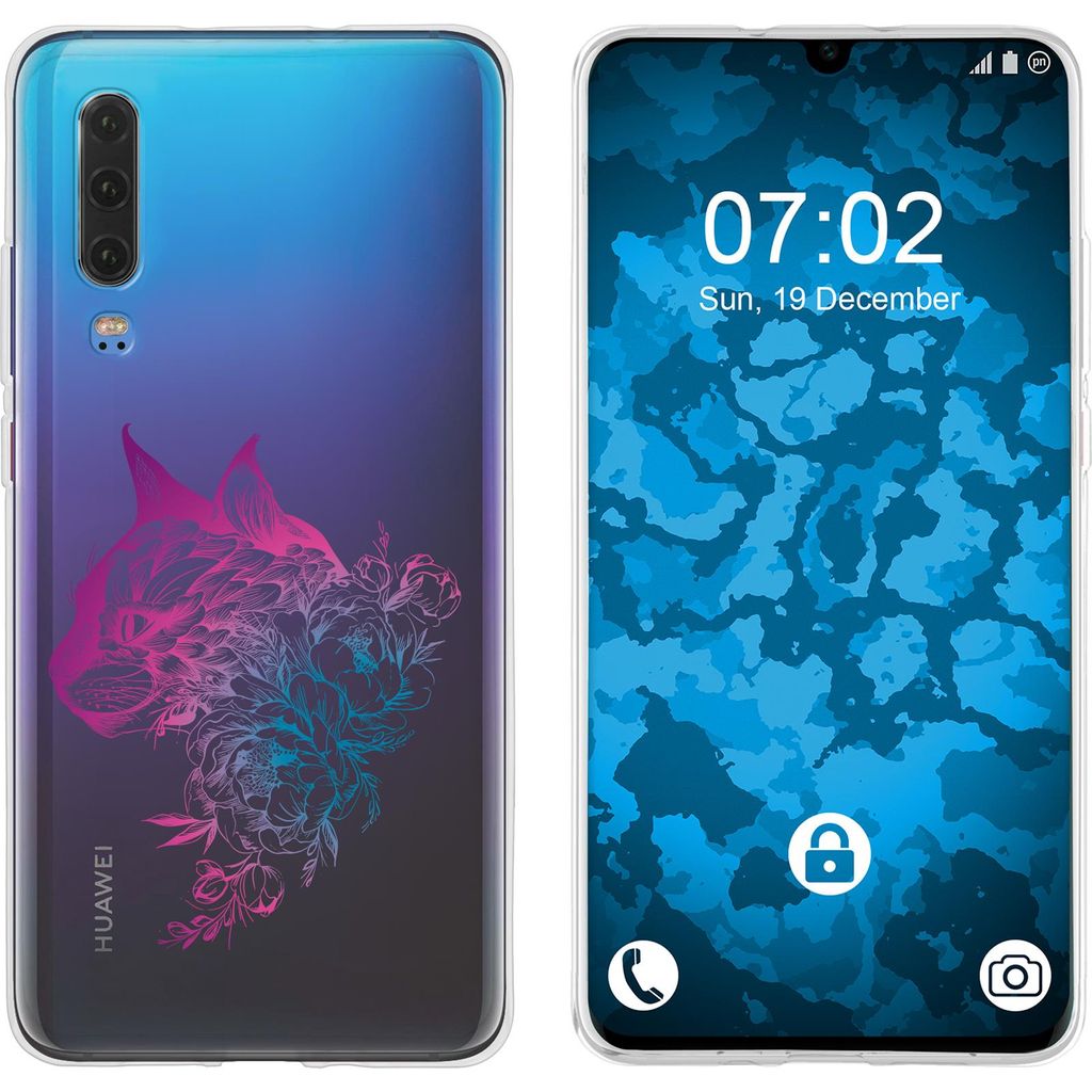 PhoneNatic Case kompatibel mit Huawei P30 Silikon-Hülle Floral Katze M2-6