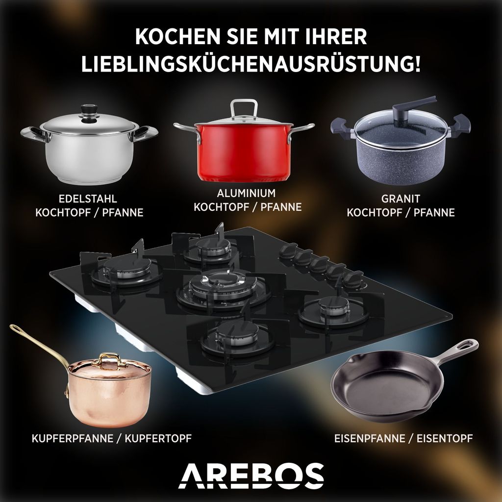 AREBOS plynová varná doska 5 horákov, sklokeramika, plynová Obrázok produktu 7