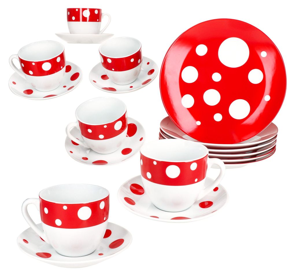18szt serwis kawowy Pula czerwone kropki porcelana 6 os. Zdjęcie produktu 