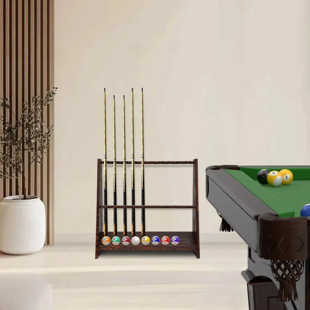 Support de Queue de Billard d'Angle au Sol 10 Trous Brun Chocolat - 2