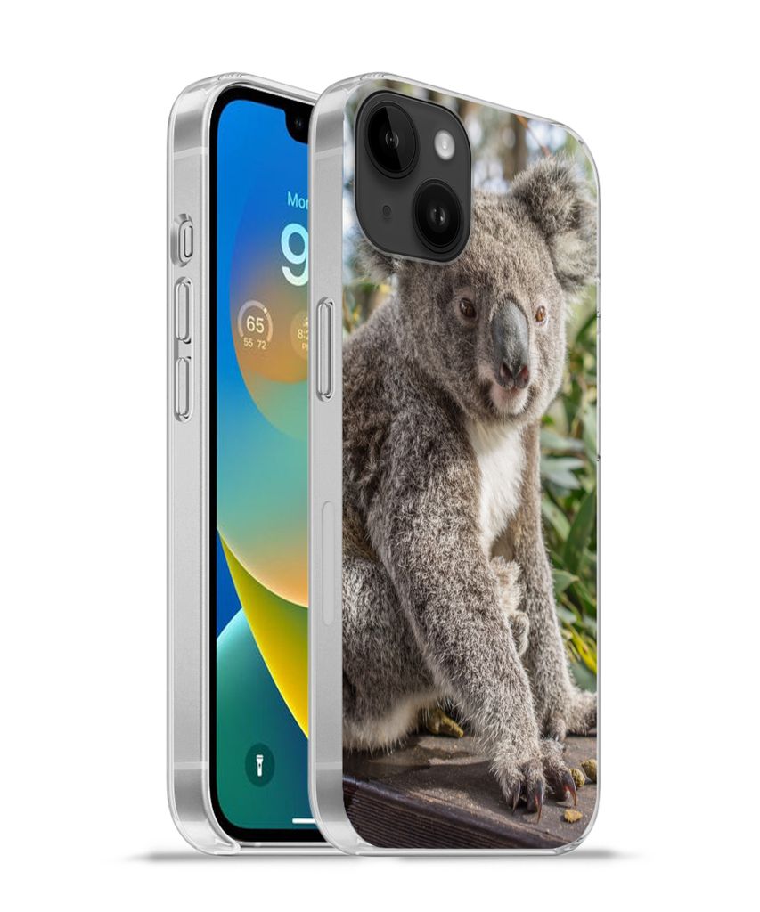 MuchoWow Handyhülle Schutzhülle Hülle für Apple iPhone 14 Plus - Soft case Koala - Holz - Pflanzen - Kinder - Jungen - Mädchen Silikon Softc...