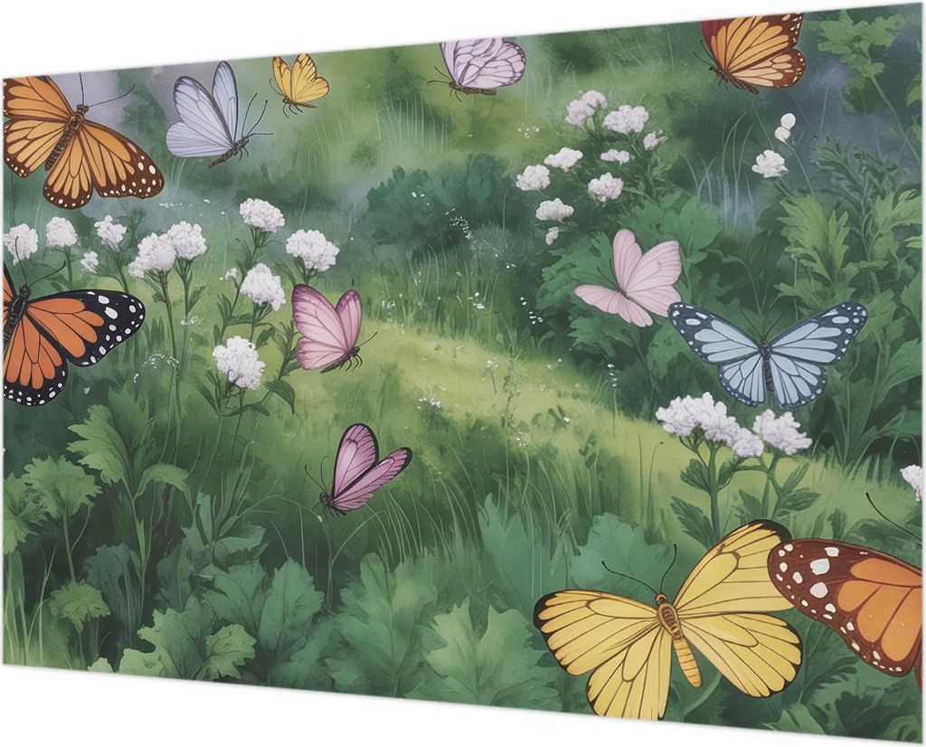 Wandtapete - Dekorative Tapete für Wohnzimmer - Tapetenfolie für Wanddekoration - 152x104 cm - Schmetterlinge auf der Wiese