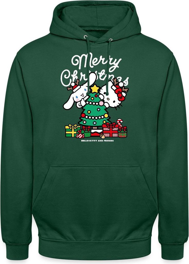 Spreadshirt Hello Kitty Und Cinnamoroll Weihnachten Uni Hoodie, M, Flaschengrün
