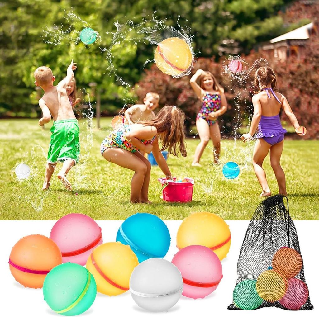 Wasserbomben Set, 16 Stück Silikon, Magnetisch, Wiederverwendbar, Selbstschließend, Bunt, Outdoor & Garten für Kinder & Erwachsene