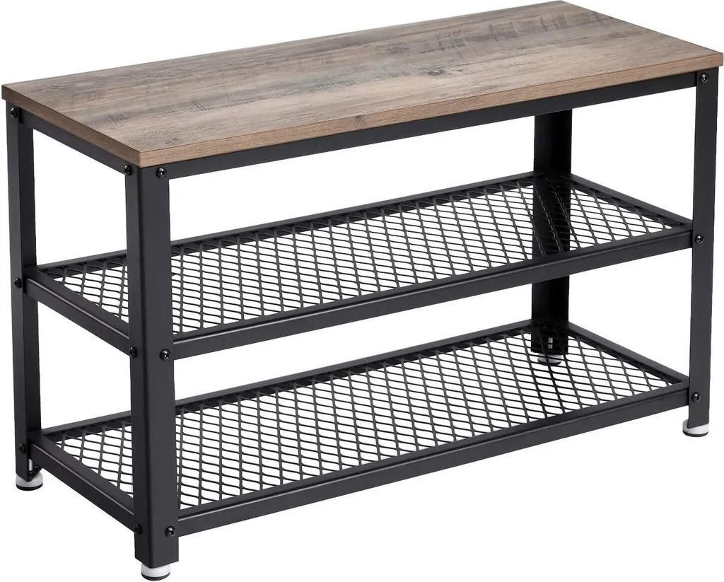 VASAGLE Banc à Chaussures Industriel 73 x 30 x 45 cm avec 2 Étagères
