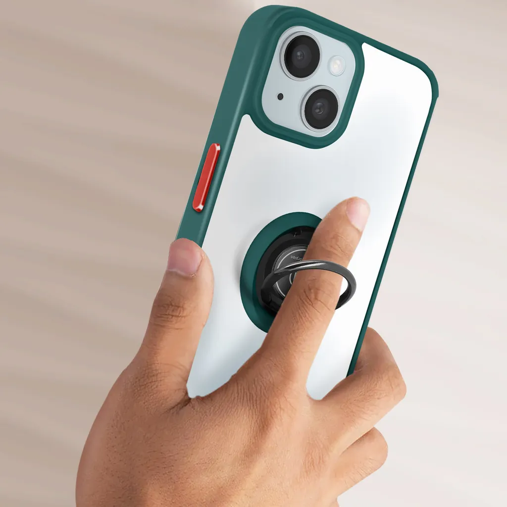 Custodia ibrida per cellulare con supporto ad anello per Apple iPhone 15 Plus - Verde scuro - 3