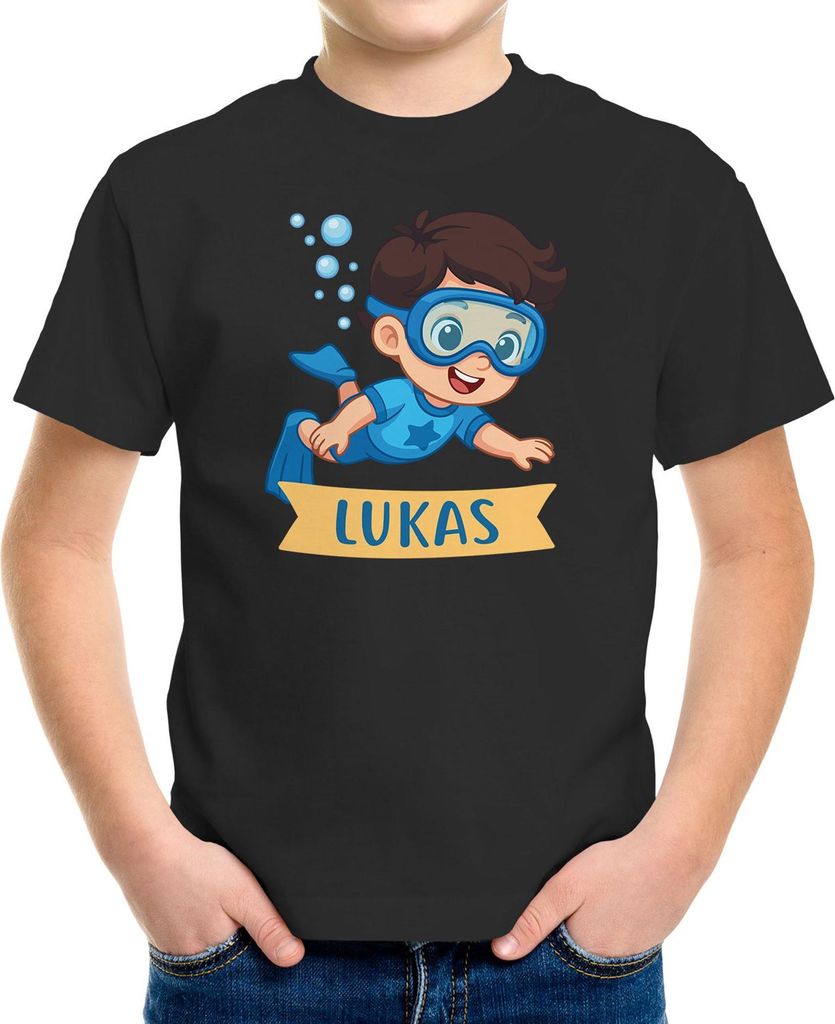 Kinder T-Shirt Jungen Tauchen personalisiert mit Name Schwimmen Schnorcheln Shirt für kleine Wasserfans Moonworks