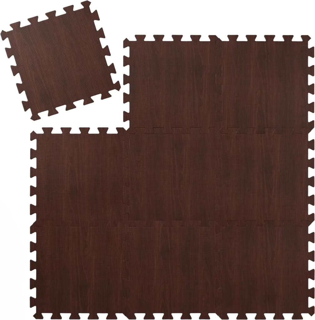 Puzzlematten, Rutschfeste Bodenmatten in Schwarz oder Holzoptik-Braun für Fitness, Home Gym und Spielbereich, 30x30 cm, Geräuschdämpfend, wasser...