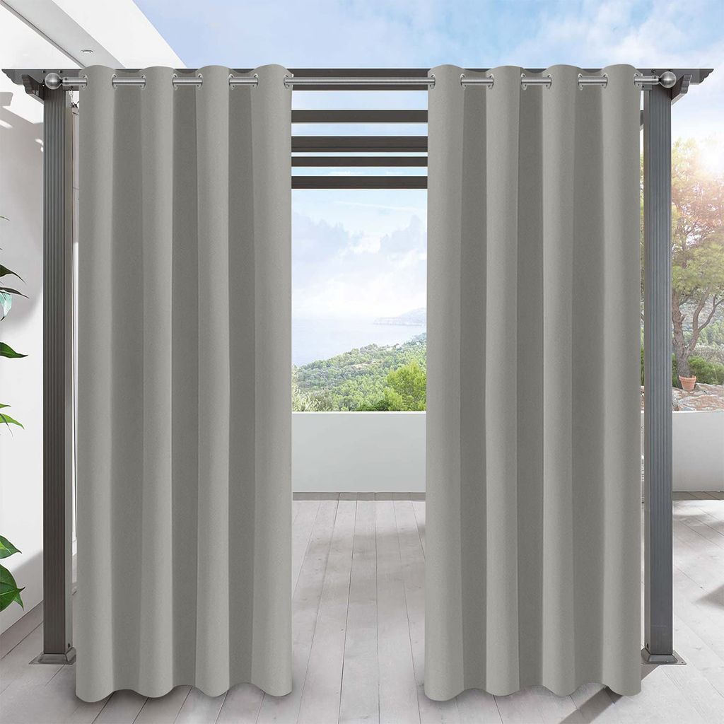 2 Stück Außen Vorhang Wetterfest Blickdicht Outdoorvorhänge Sonnenschutz Wasserdicht Gardinen Ösenschal für Terrasse Balkon Hof, B132xH274cm, ...