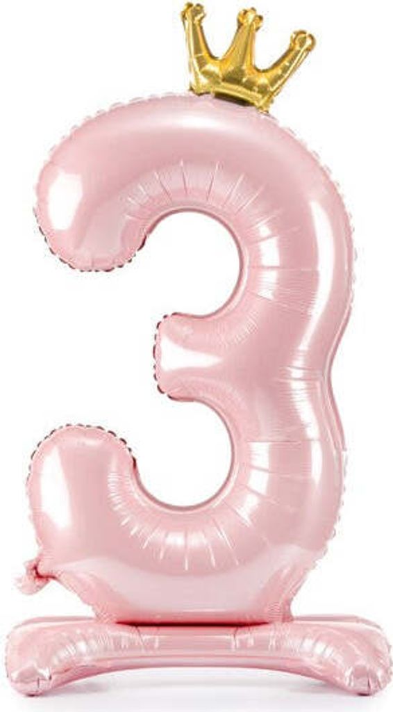 Folien-Standballon Zahl "3", 84 cm, hellrosa Produktbild 