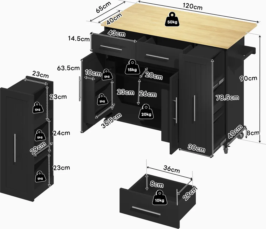 Meuble de Cuisine Gain de Place 120 cm avec Plan de Travail Extensible - 4