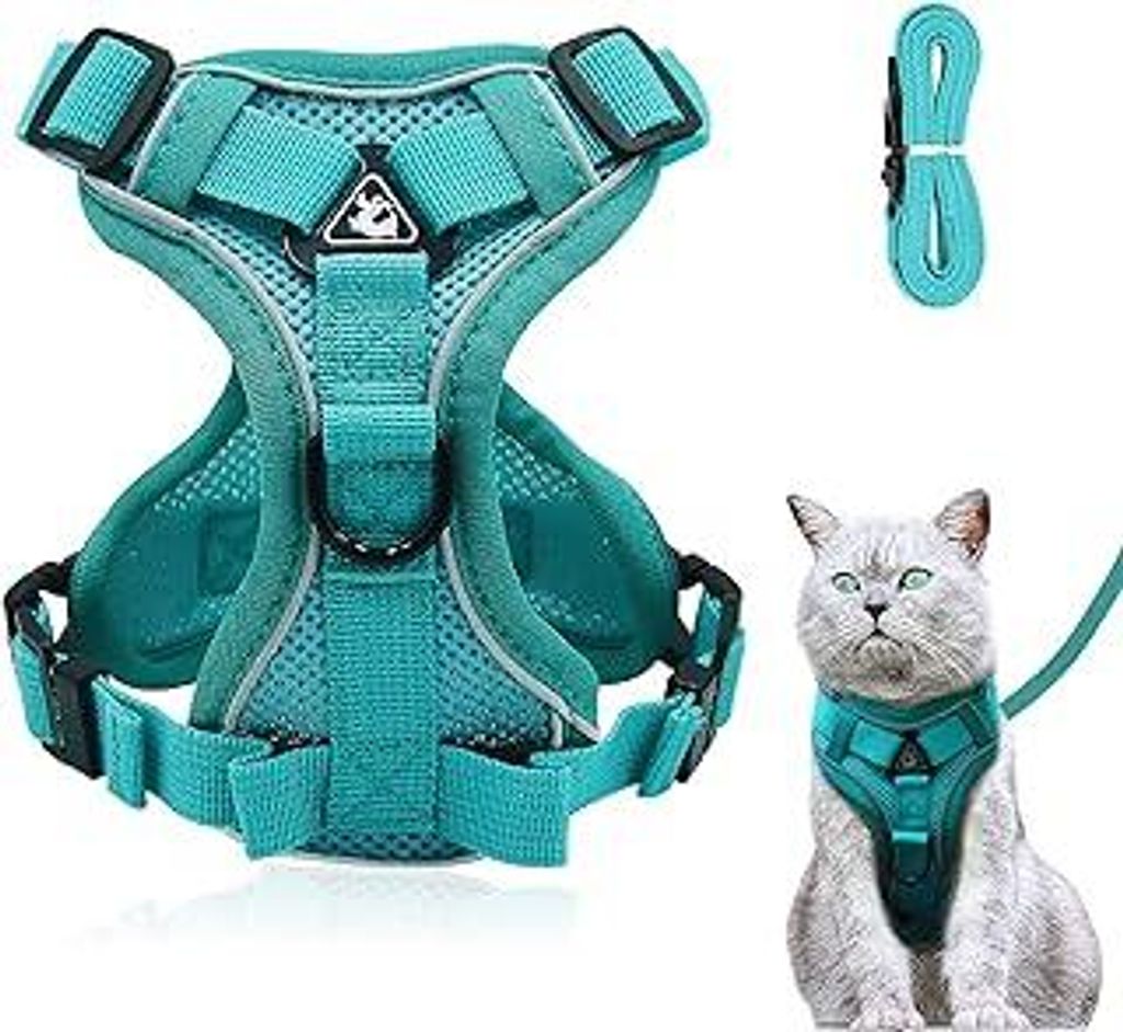 Verstellbares Katzengeschirr Ausbruchsicher, Katzengeschirr mit Leine Set, Softgeschirr für Katze Brustgeschirr für Katzen Kitten Hunde Welpen (B...