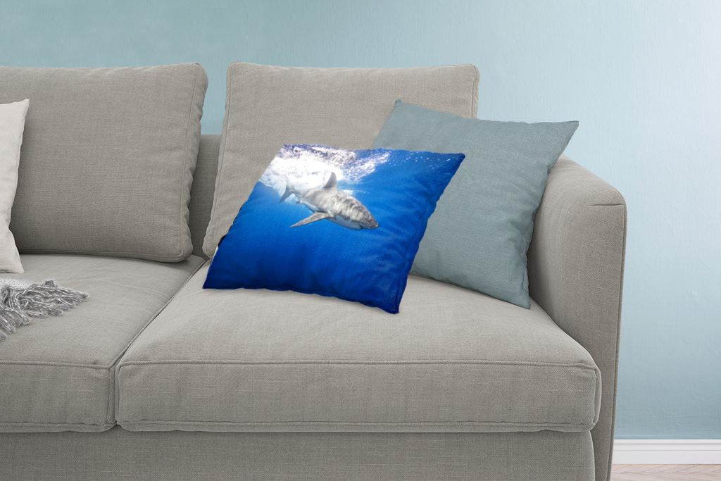 MuchoWow Zierkissen Sofakissen Wohnzimmer Dekokissen 60x40 cm Hai - Meer - Wasser - Kopfkissen - Polster mit Foto