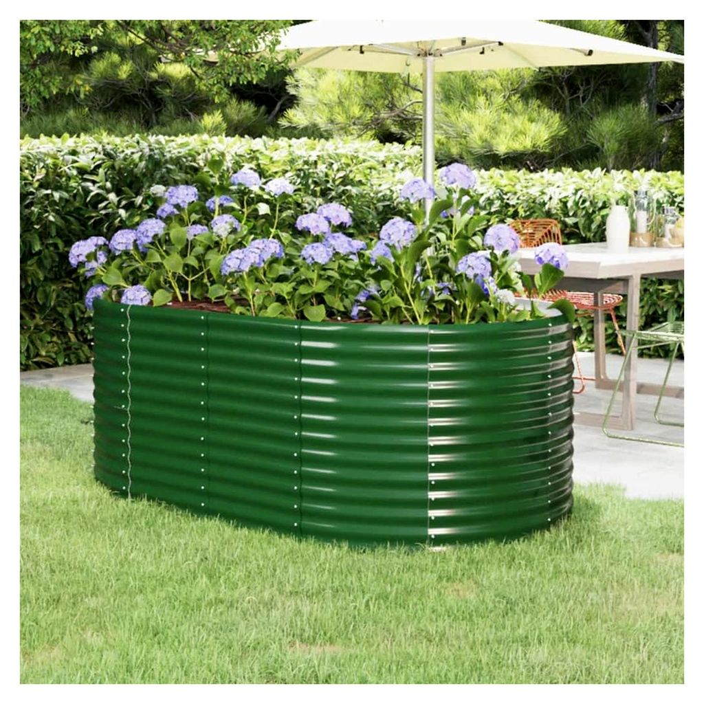 Hochbeet aus pulverbeschichtetem Stahl mit ovalem Design, witterungsbeständig, für Garten, Balkon, Terrasse, Grün, 175 x 100 x 68 cm
