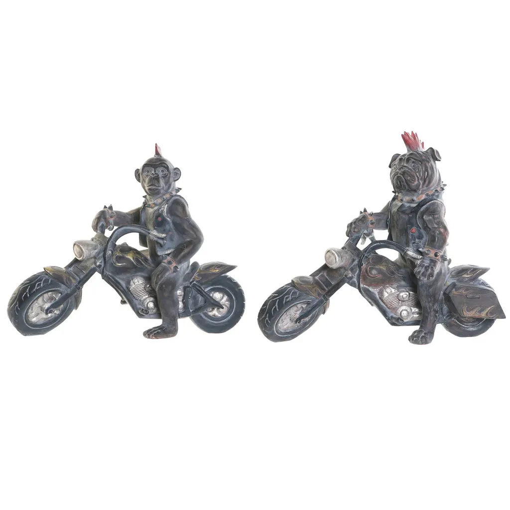 Lot de 2 Statuettes Motards Home ESPRIT Design Gris Foncé en 24x15x29 cm