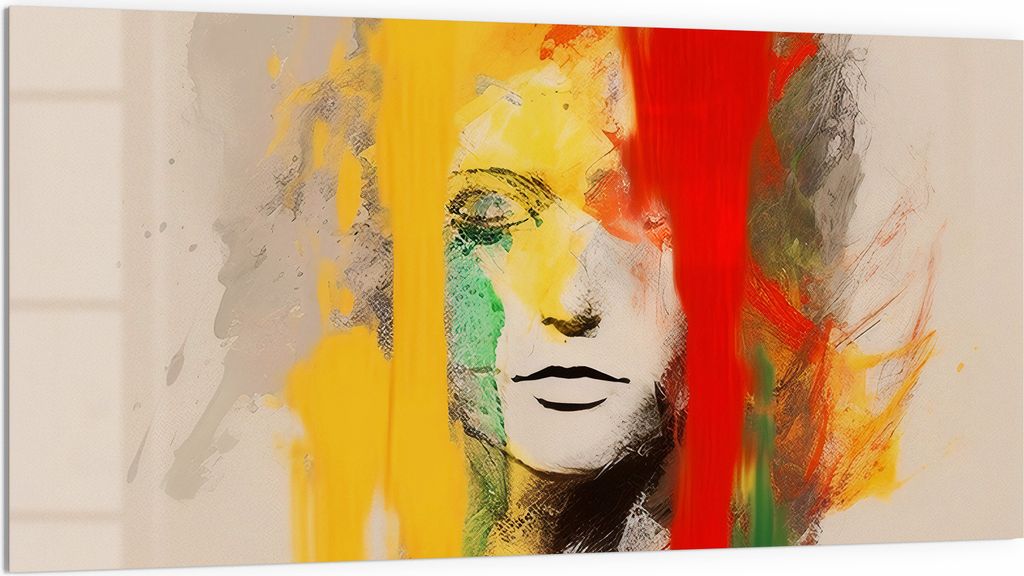 DEQORI Küchenrückwand Glas 100x50 cm 'Farben des Gesichts ' Spritzschutz Bad Rückwand Küche