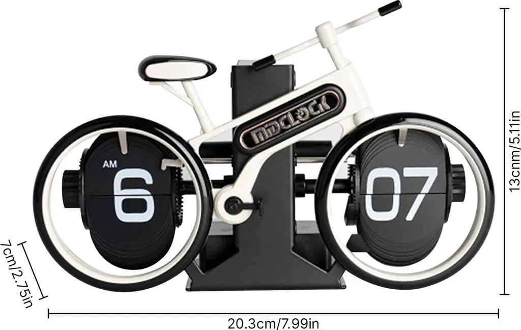 Horloge Flip Clock Vélo - Pendule Mécanique Vintage Noire en Métal