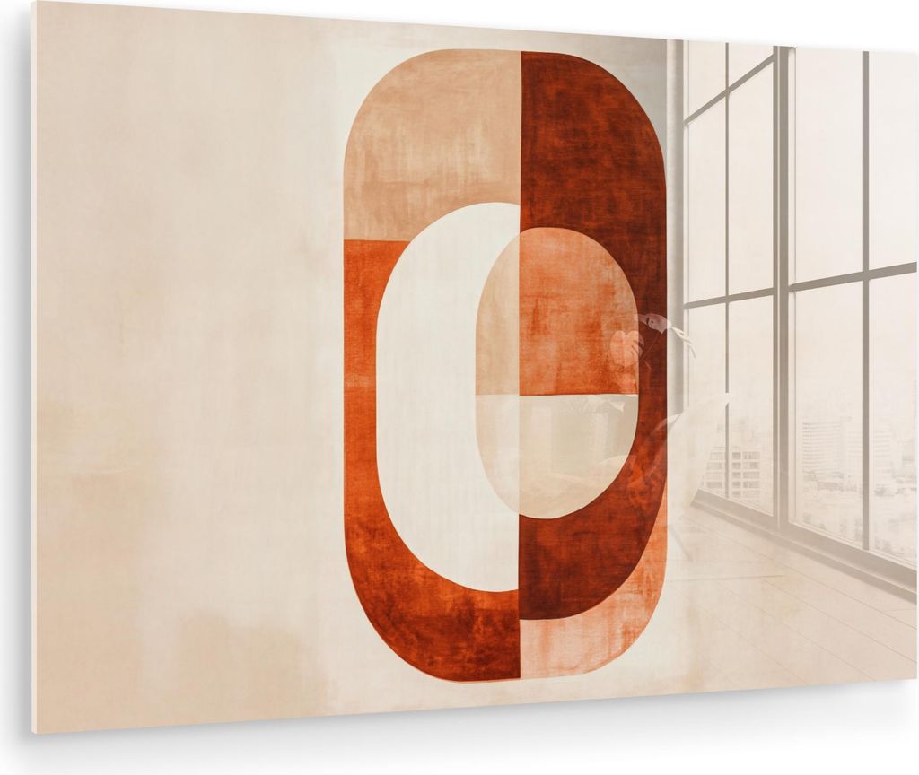 MuchoWow Glasbilder - Bilder auf Wandbild - Foto auf Glas Illustration - Abstrakt - Formen - Rot 60x40 cm Wanddekoration aus Glas - Acrylglasbild -...