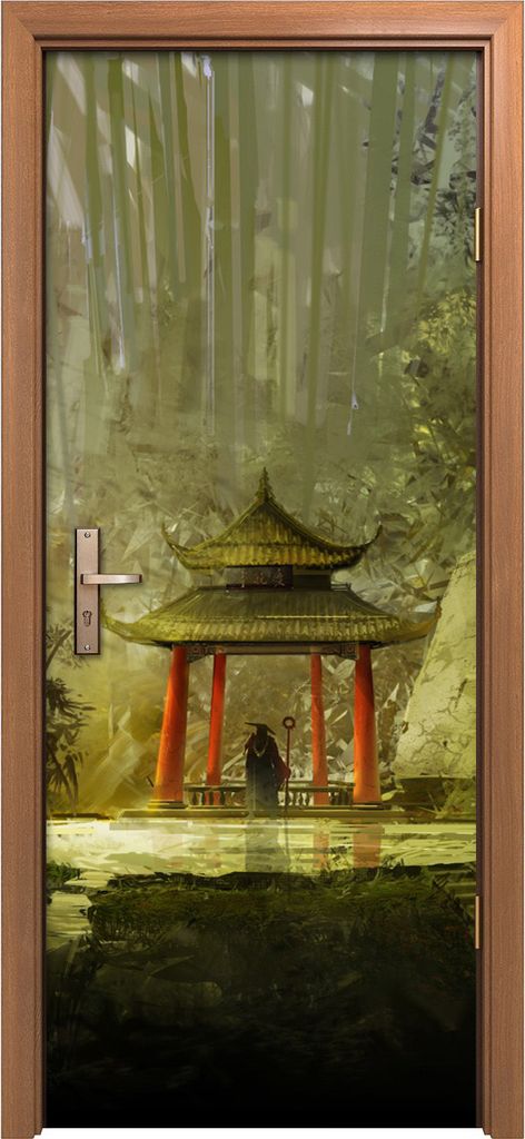 Türposter 80x200 cm Türaufkleber Türtapete Türfolie Klebefolie Chinesisch Bauen Baum Sträucher Bambus