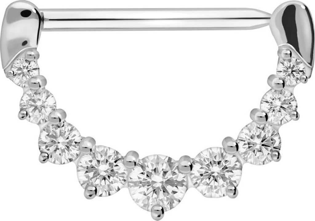 Brustwarzenpiercing, Chirurgenstahl Nippelpiercing Clicker 9 KRISTALLE Silber Stablänge: 16mm