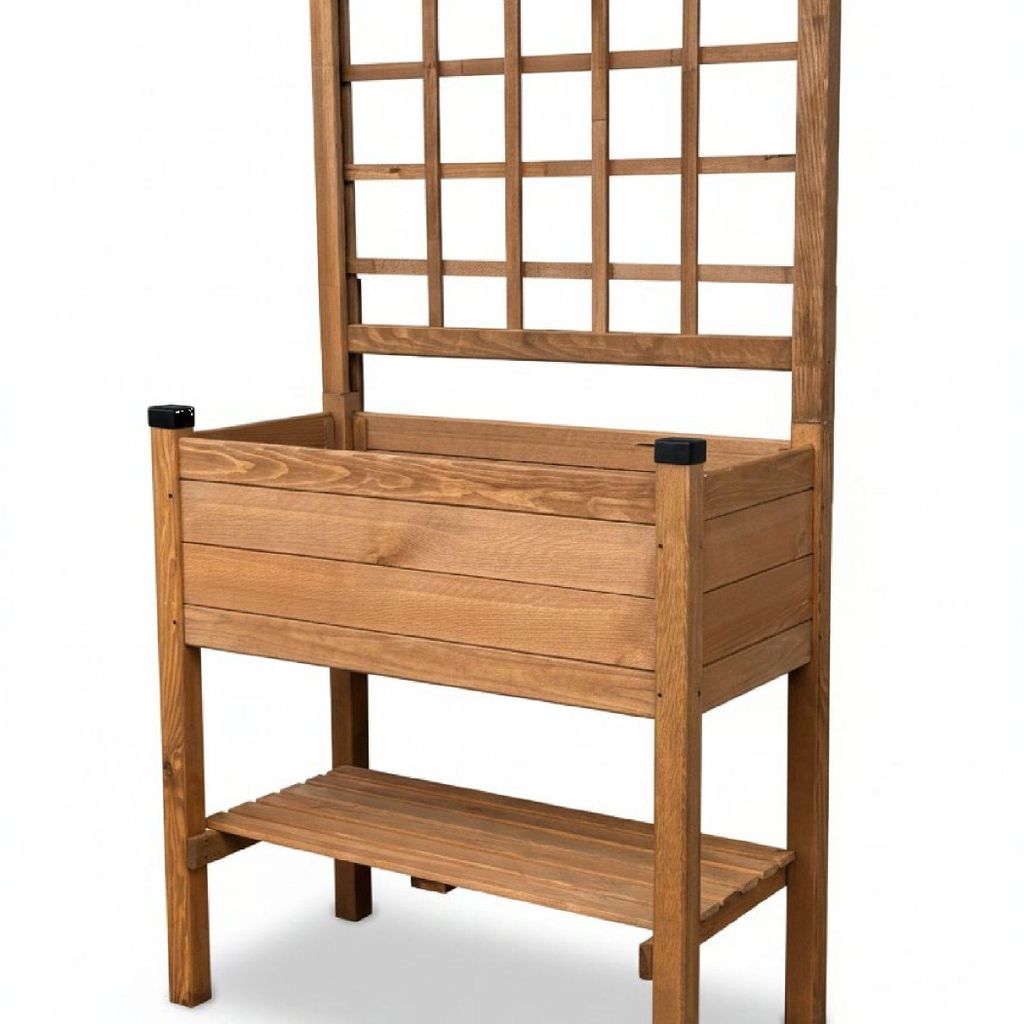 Hochbeet Holz braun 137 cm, inkl. Pflanzfolie & Ablage – Produktbild 