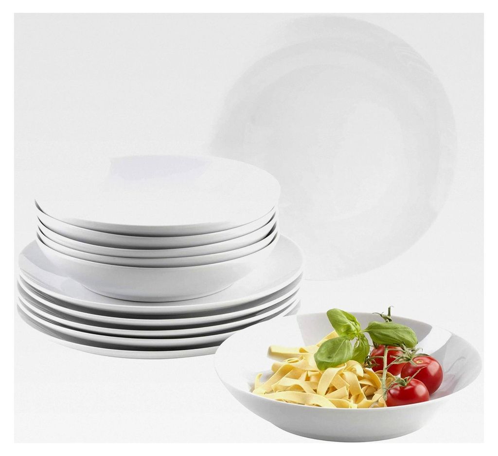 Teller-Set für 6 Personen, 12-teilig, Porzellan, Weiß
