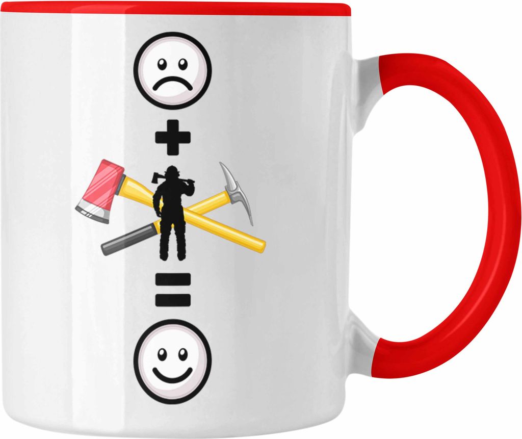 Trendation - Feuerwehr Tasse Geschenk für Feuerwehrmann Lustige Geschenkidee :( + Feuerwehr = :) Geburtstag (Rot)