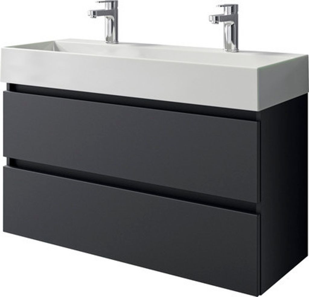 Badmöbel-Set Pelipal Torino BxHxT 101 x 66,7 x 40 cm Frontfarbe schwarz matt Badmöbelset 2-teilig mit Waschtisch Keramik