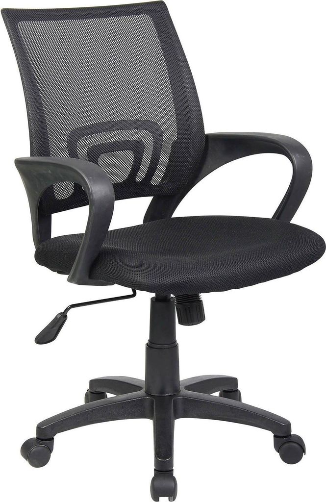 Bürostuhl Dgell, Mesh-Arbeitsstuhl mit Armlehnen, Ergonomischer Bürositz, 59x54h90/100 cm, Schwarz