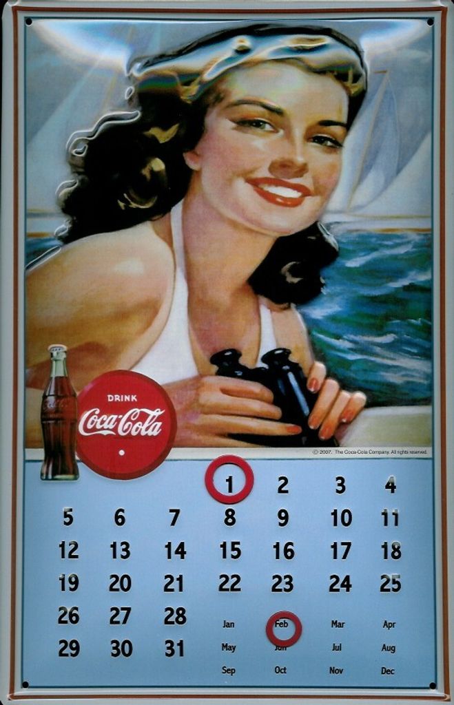 Blechschild Coca Cola Segel Magnet Kalender retro Schild Dauerkalender