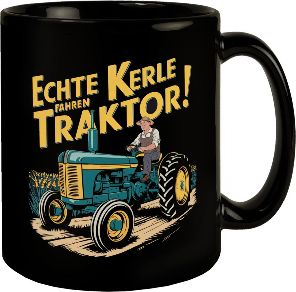 Bauer auf grünem Traktor - Echte Kerle fahren Traktor Tasse Produktbild 