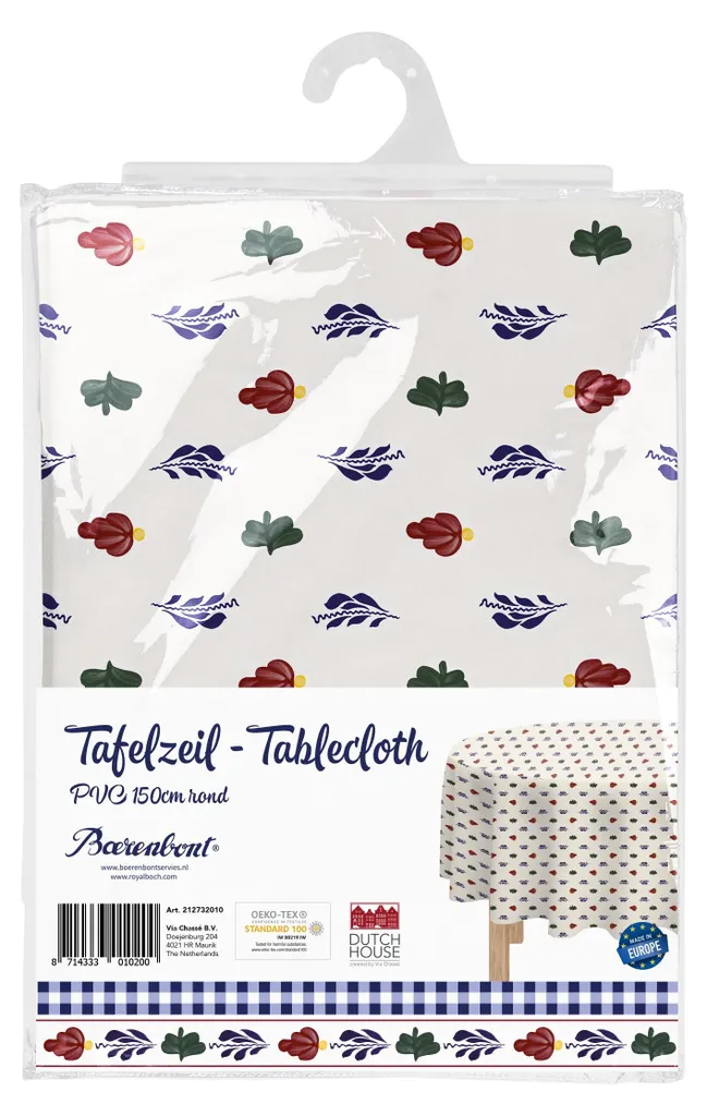 Nappe ronde 150 cm imperméable en PVC blanc à fleurs style champêtre